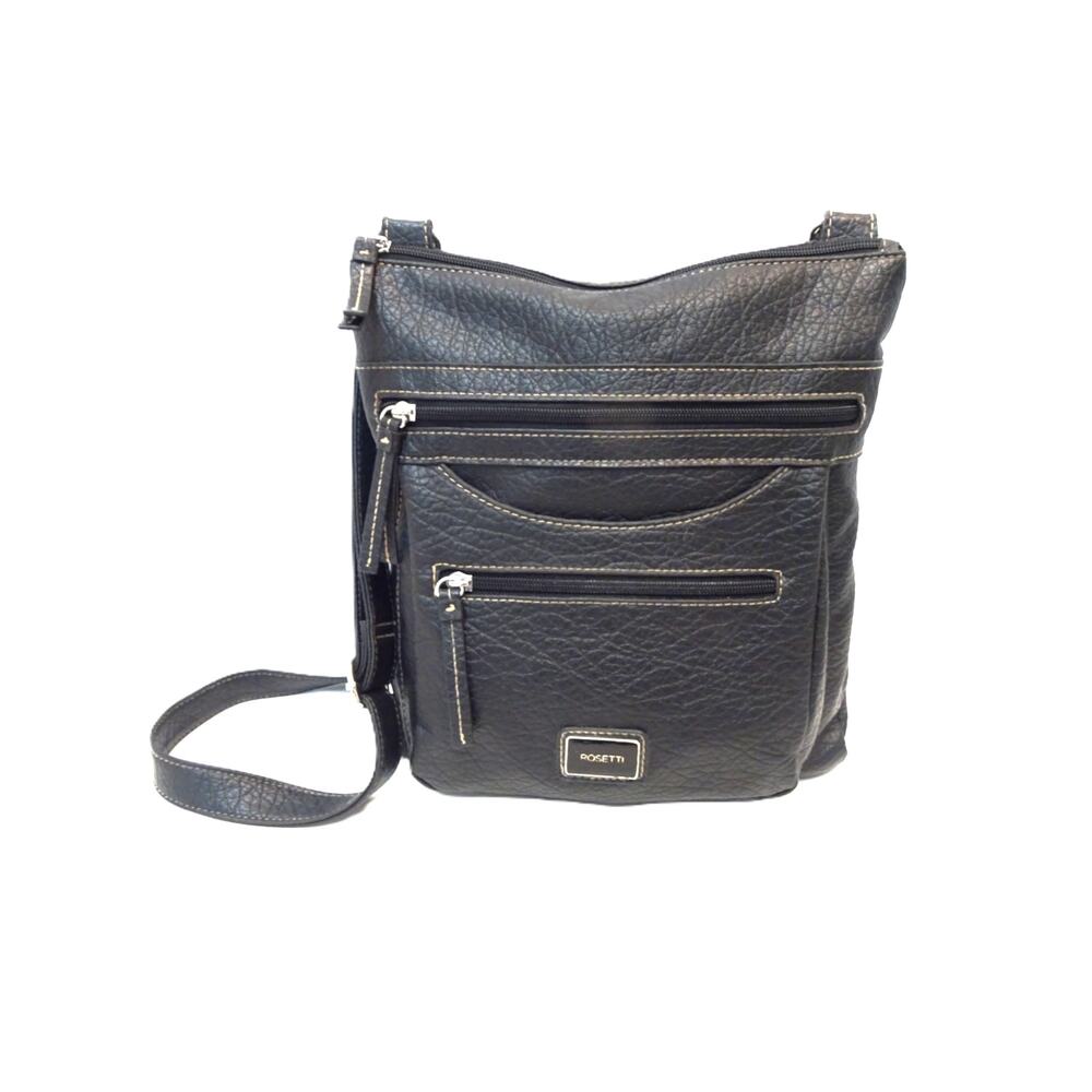Rosetti Black Crossbody Purse Multiple Front Pockets Faux Leather